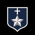 Logo featuring a blue shield with a white outline, displaying a silver star and a cross at the top, symbolizing faith and guidance.