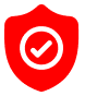 Red shield-shaped icon with a black tick mark in the centre, symbolising verified protection or trusted security.