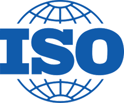 ISO logo featuring the letters "ISO" in blue with a globe design in the background, representing international standards and quality assurance.