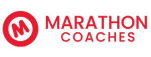 alt="Marathon Coaches logo featuring a stylized 'M' and the word 'COACHES' in bold red lettering on a black background."
