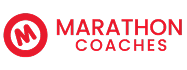 alt="Marathon Coaches logo featuring a stylized 'M' and the word 'COACHES' in bold red lettering on a black background."