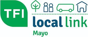 alt="TFI Local Link Mayo logo featuring icons of a tree, people, a bus, and a house, representing community transport services."